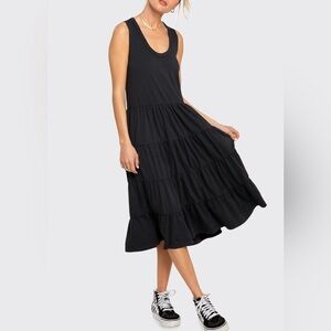 Sol Angeles Navy Midi Tiered Cotton Dress Medium